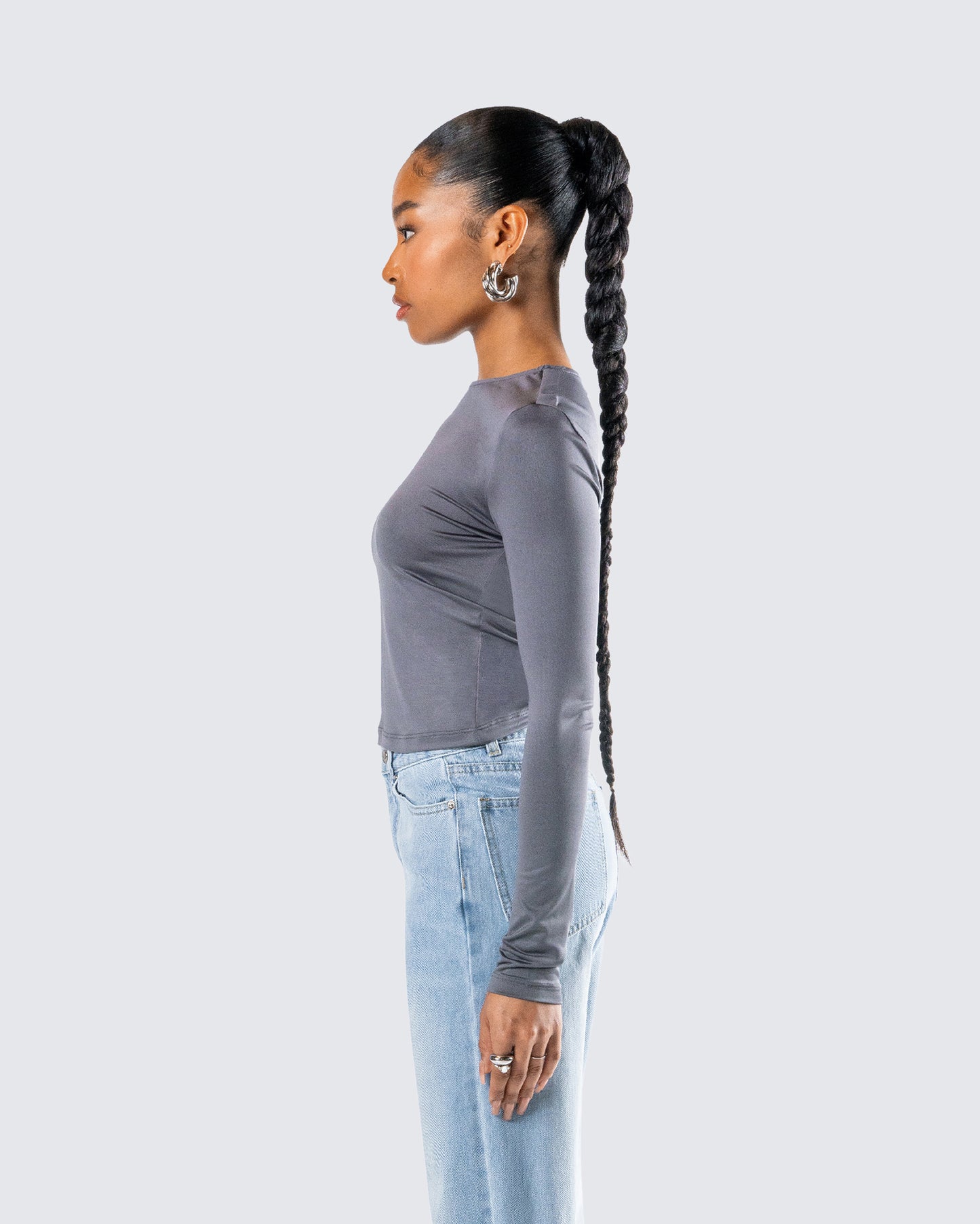 Vivi Grey Jersey Long Sleeve Top