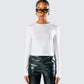 Vivi White Jersey Long Sleeve Top model front