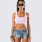 Waverly Pink Ribbed Tank Top model front