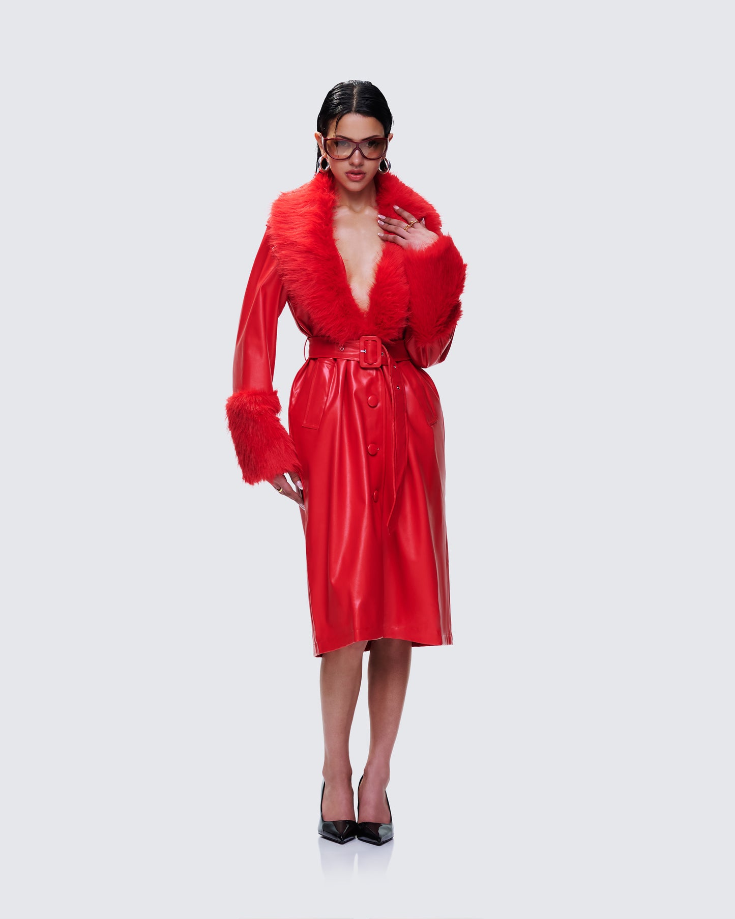 Willa Red Vegan Fur Leather Coat