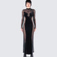Wilma Black Velvet Paneled Gown model front