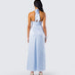 Xylah Baby Blue Rosette Maxi Dress