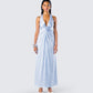 Xylah Baby Blue Rosette Maxi Dress model front