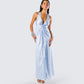 Xylah Baby Blue Rosette Maxi Dress