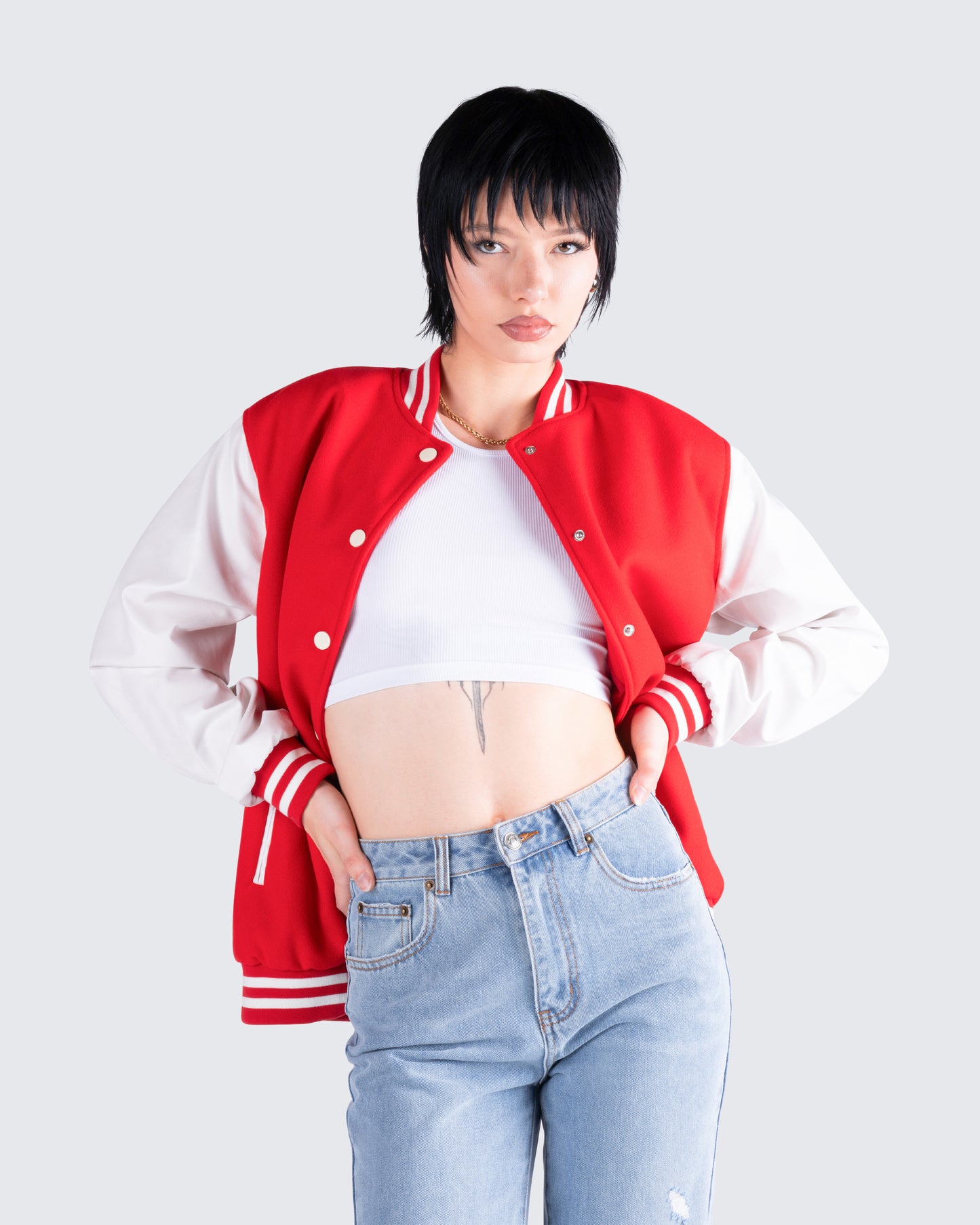 Yai Red Varsity Logo Patch Jacket
