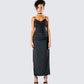Yan Black Lace Maxi Corset Dress model front