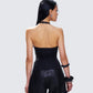 Yelina Black Halter Lace Up Top