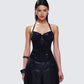 Yelina Black Halter Lace Up Top model front