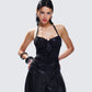 Yelina Black Halter Lace Up Top