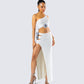 Yuka White Rosette Knit Crop Top
