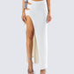 Yuka White Rosette Knit Maxi Skirt model front