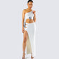 Yuka White Rosette Knit Maxi Skirt