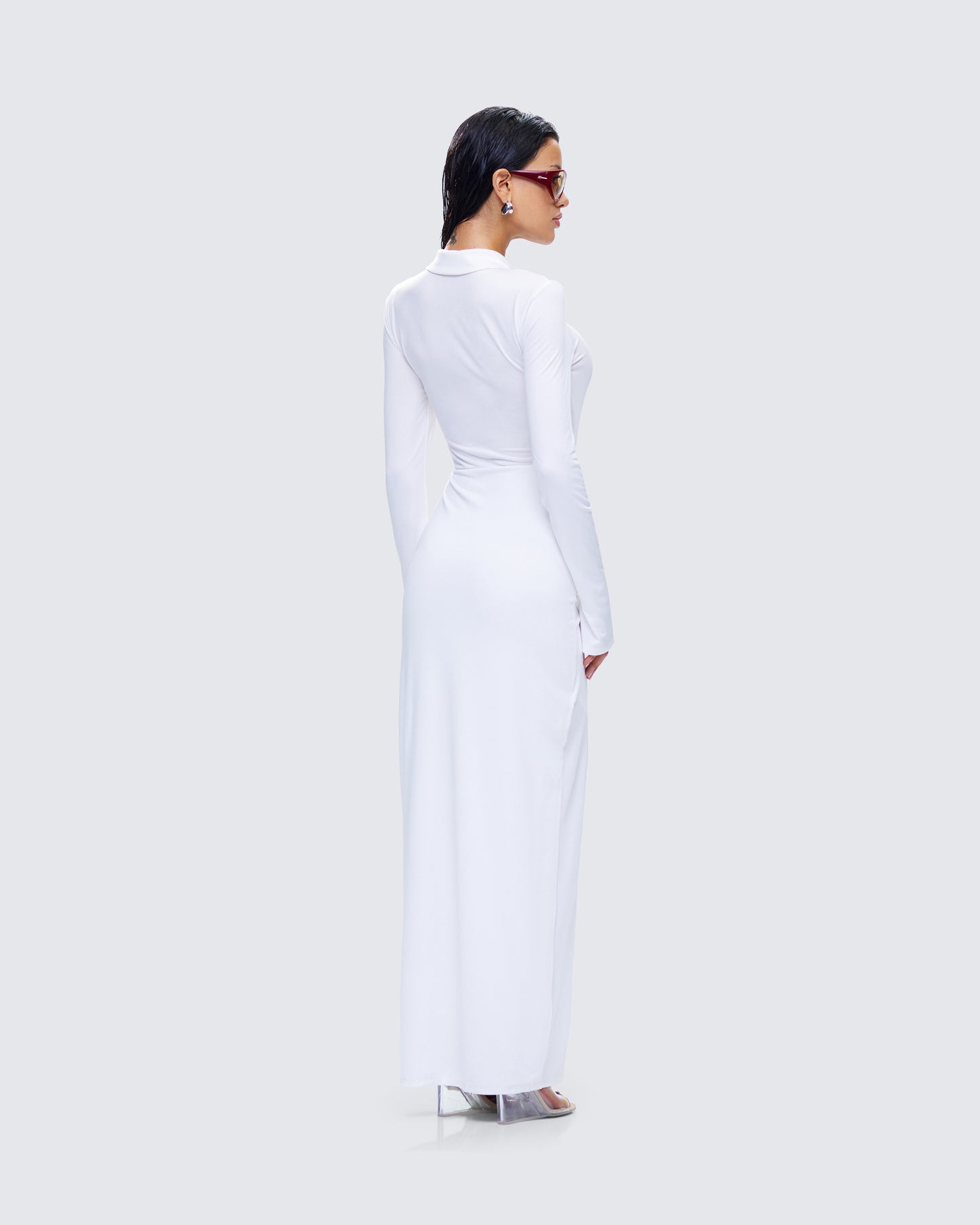 Zaida White Plunge Maxi Dress