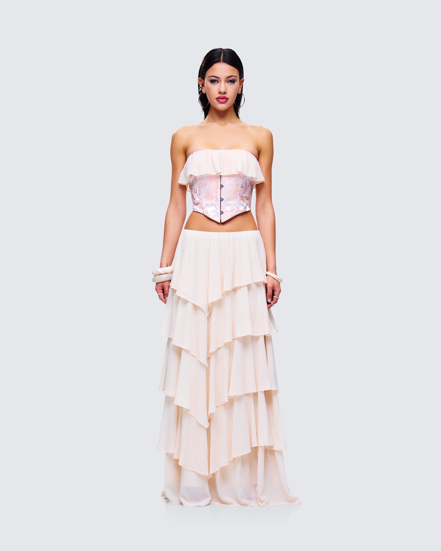 Zana Cream Ruffle Set model front