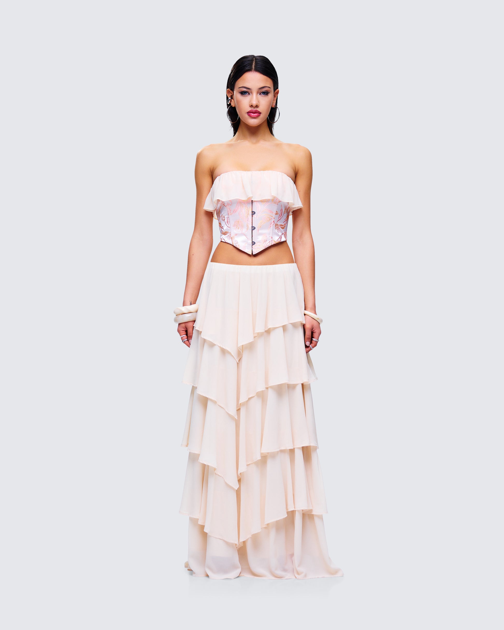 Zana Cream Ruffle Set model front