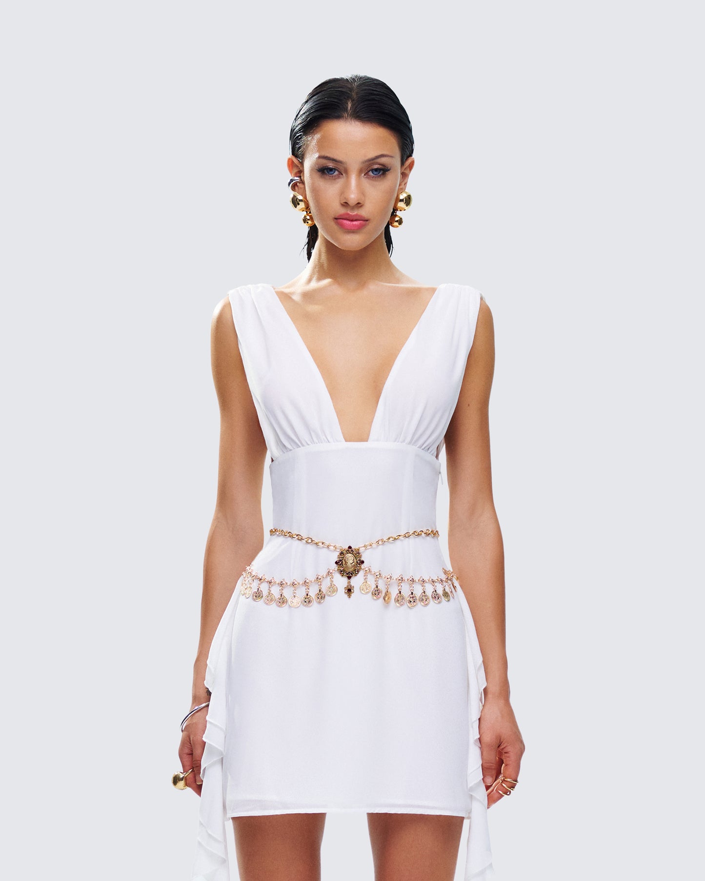 Zana Gold Metal Coin Belt model front