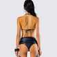 Zaria Black Vegan Leather Bikini Top