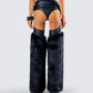 Zaria Black Vegan Leather Fur Trim Chaps