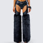 Zaria Black Vegan Leather Fur Trim Chaps model front
