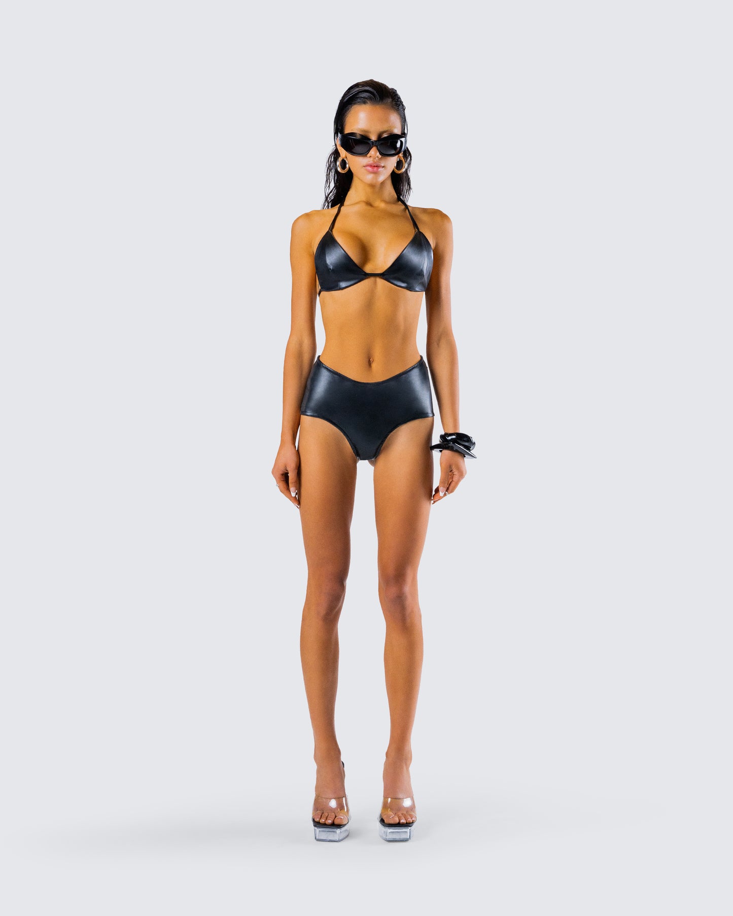 Zaria Vegan Leather Bikini Set model front