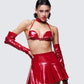 Zaynah Red Vinyl Cone Cup Bra, Choker & Gloves