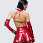 Zaynah Red Vinyl Cone Cup Bra, Choker & Gloves