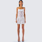 Zera White Lace Pleated Mini Dress model front