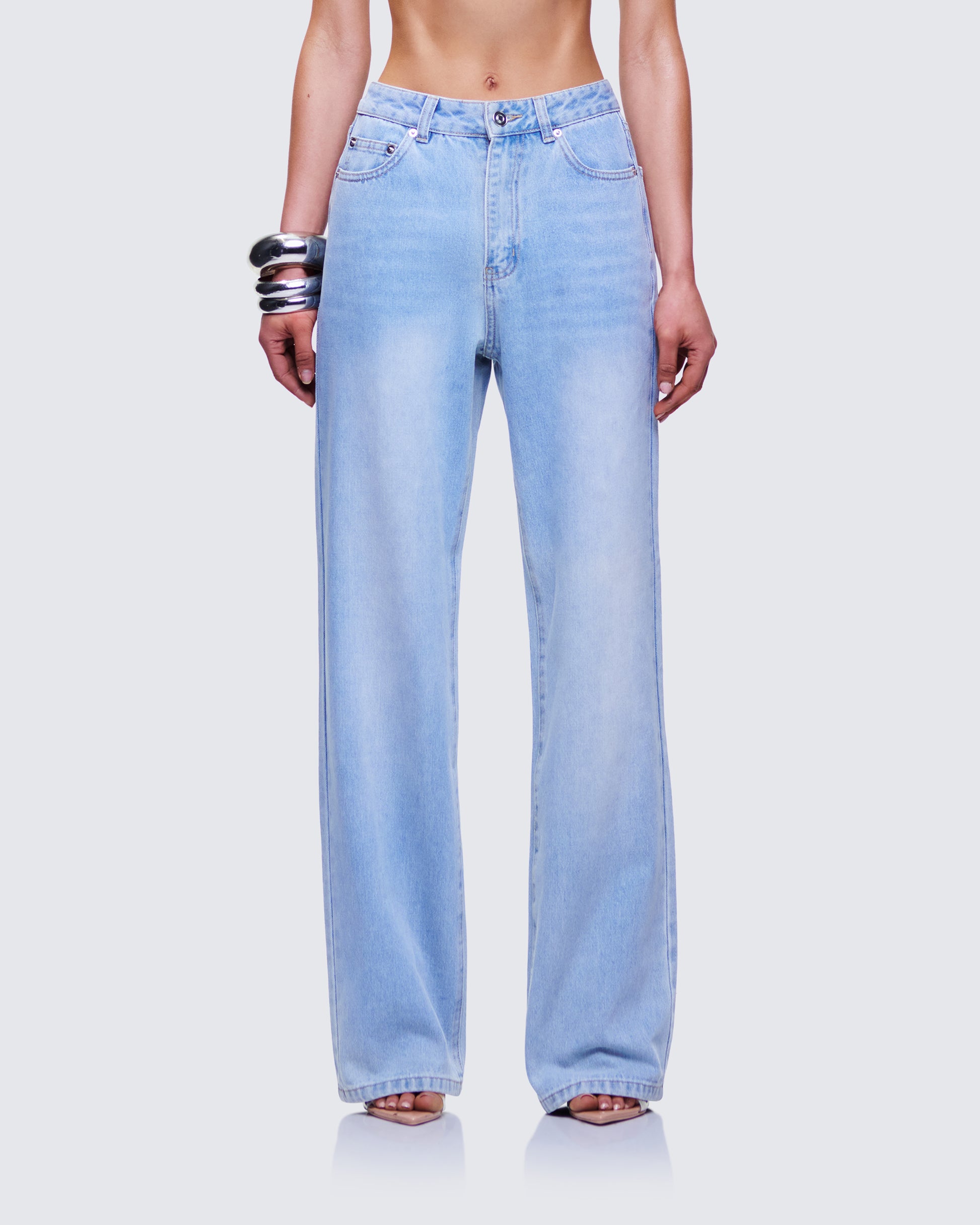 Zo Blue Denim Straight Leg Jean model front