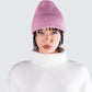 Molly Pink Ribbed Beanie model front
