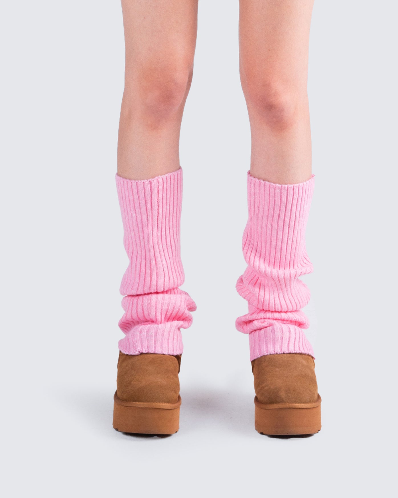 Pollie Pink Ribbed Leg Warmer model front