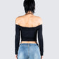 Zori Black Jersey Off Shoulder Top