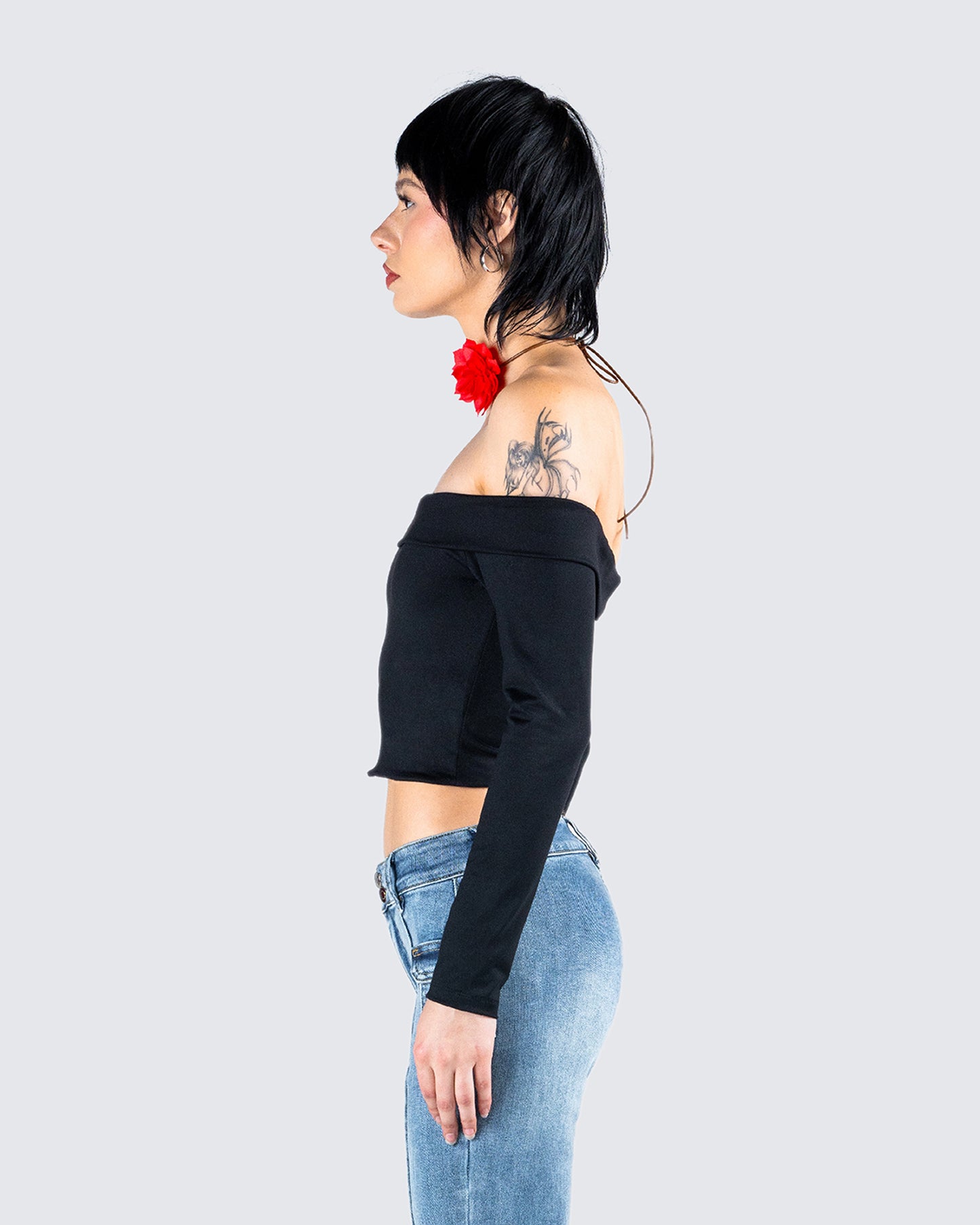 Zori Black Jersey Off Shoulder Top