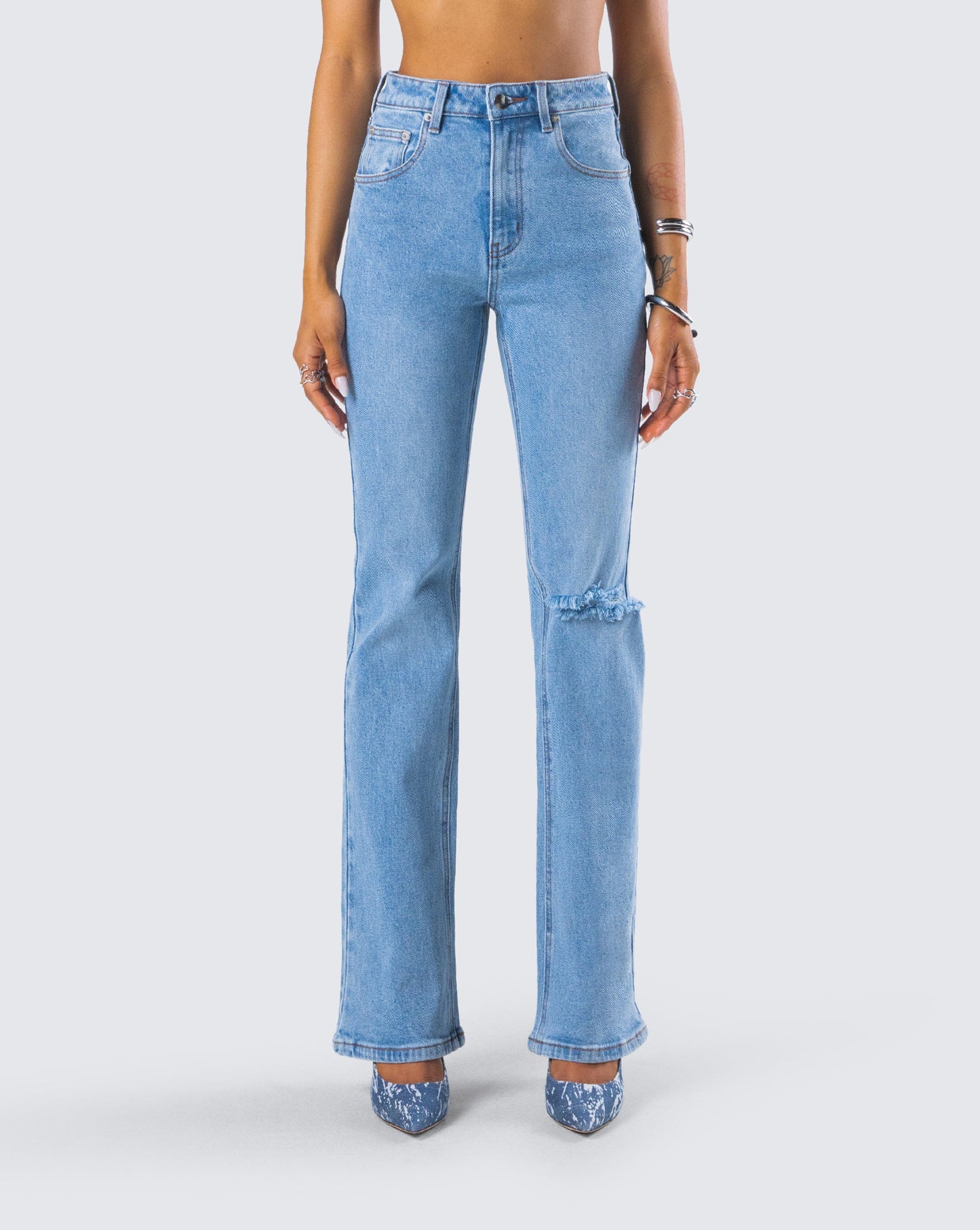 Zosia Blue Denim Ripped Jean model front