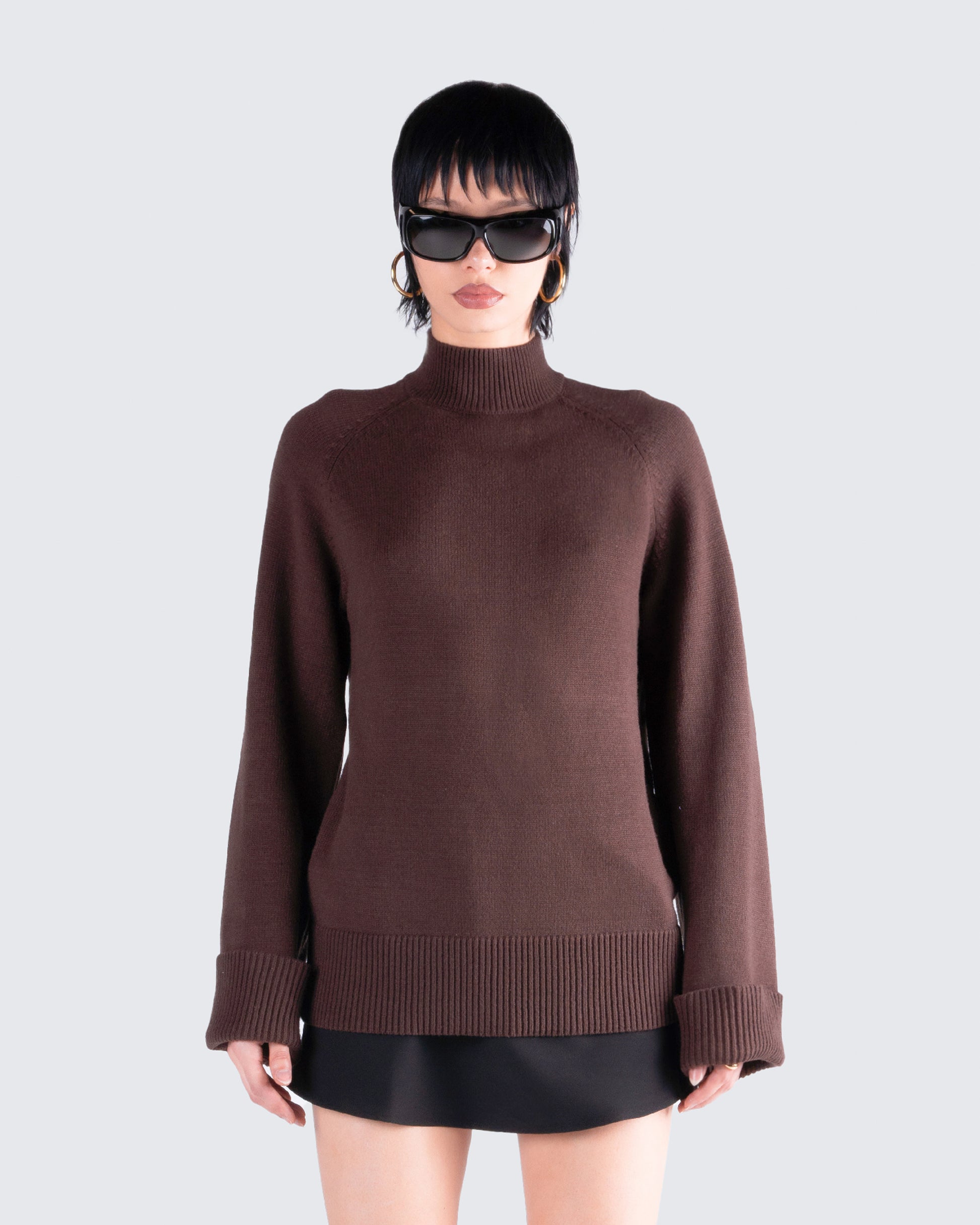 Zuri Brown Sweater Knit Top model front