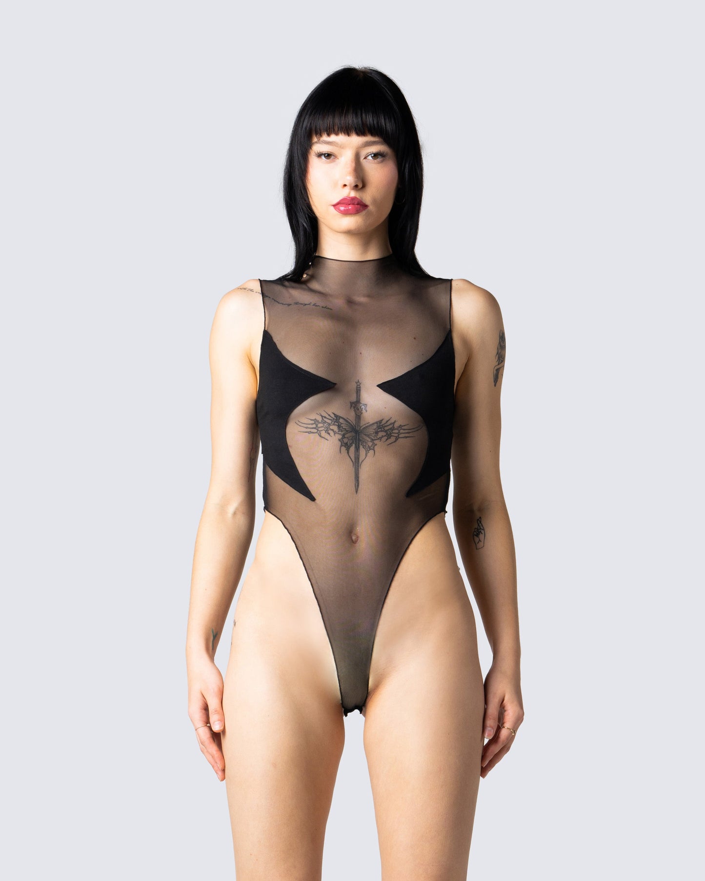 Rena Black Bodysuit model front