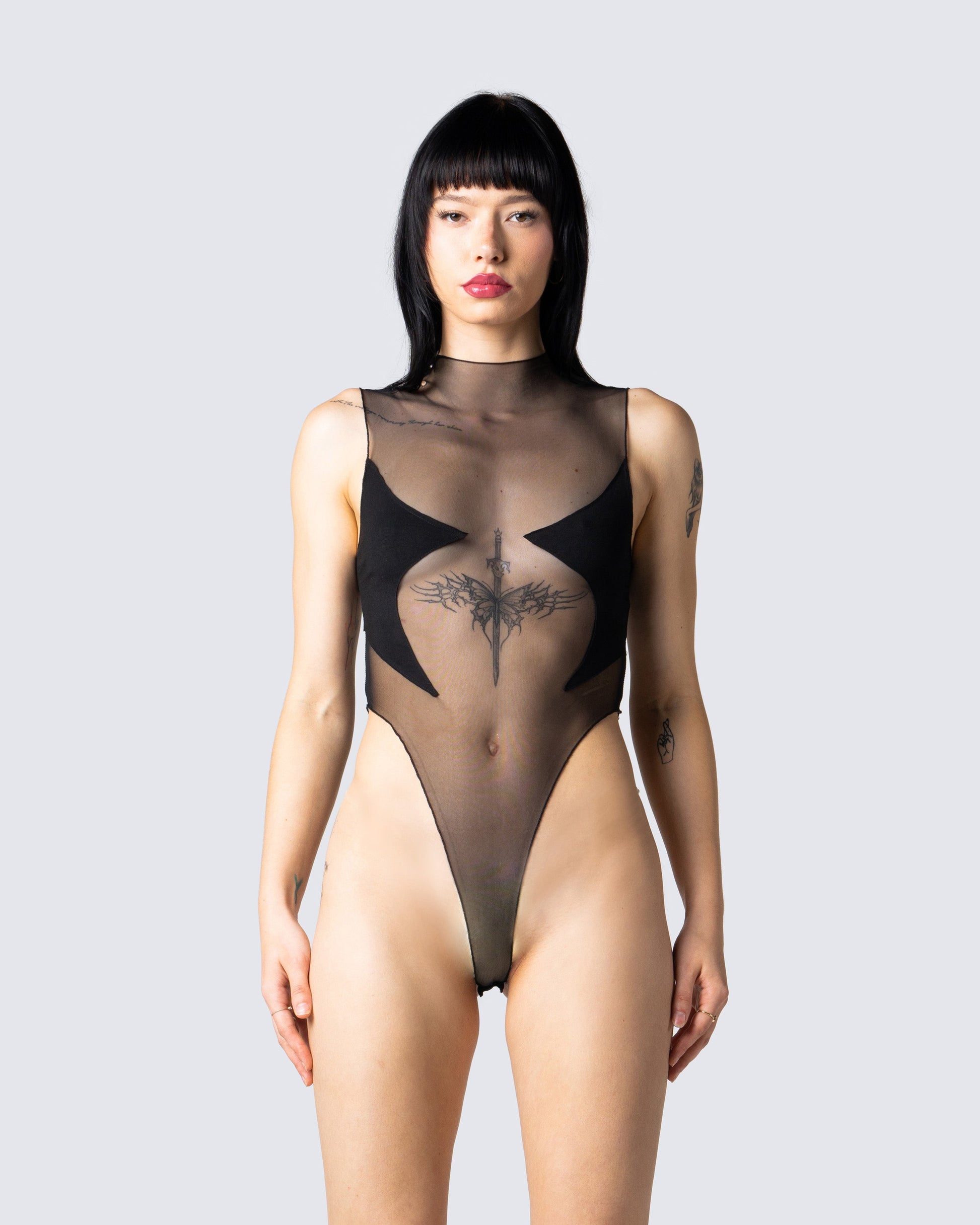 Rena Black Bodysuit model front
