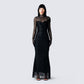 Shia Black Lace Top and Gloves model front
