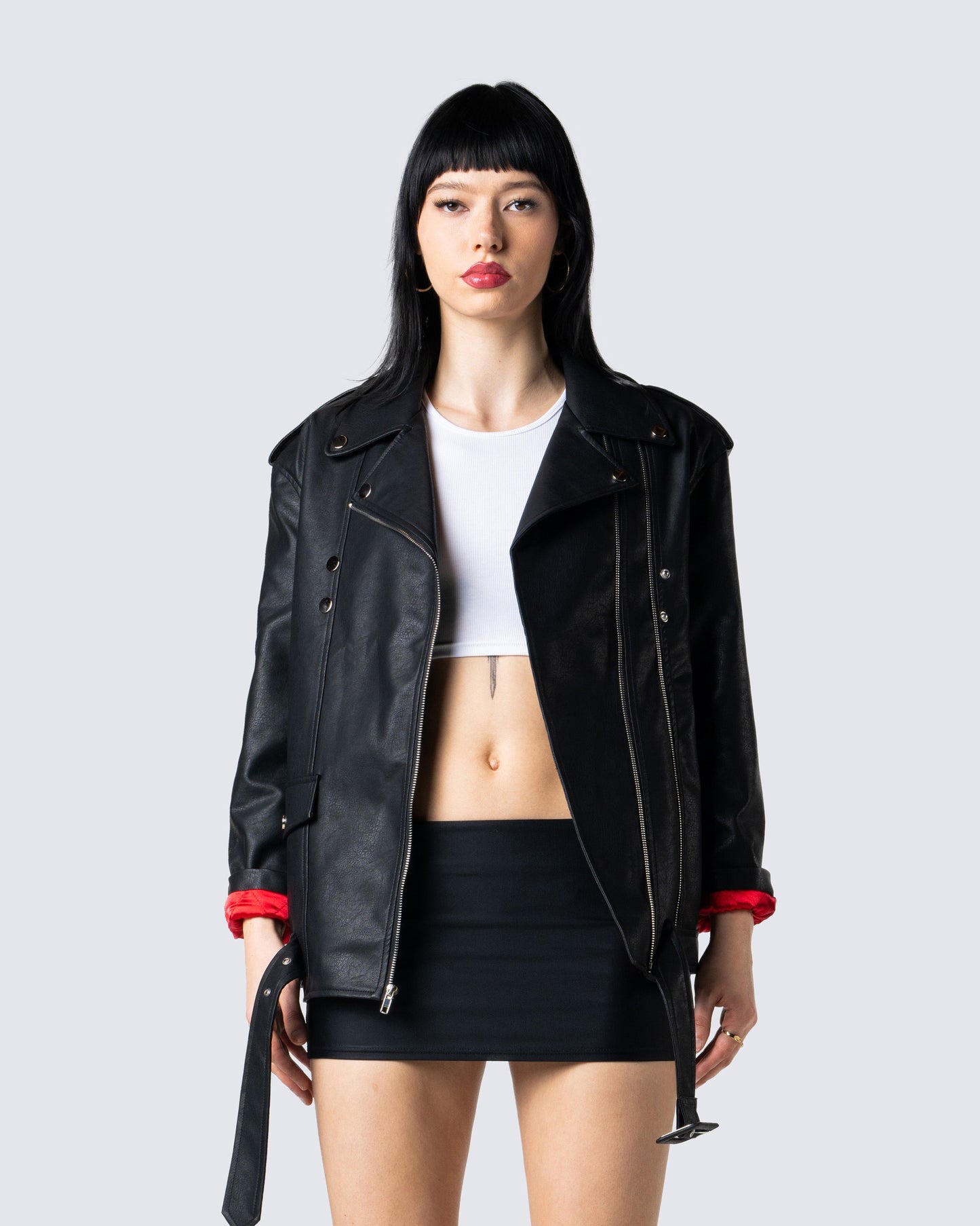 Tarja Black Vegan Leather Jacket model front
