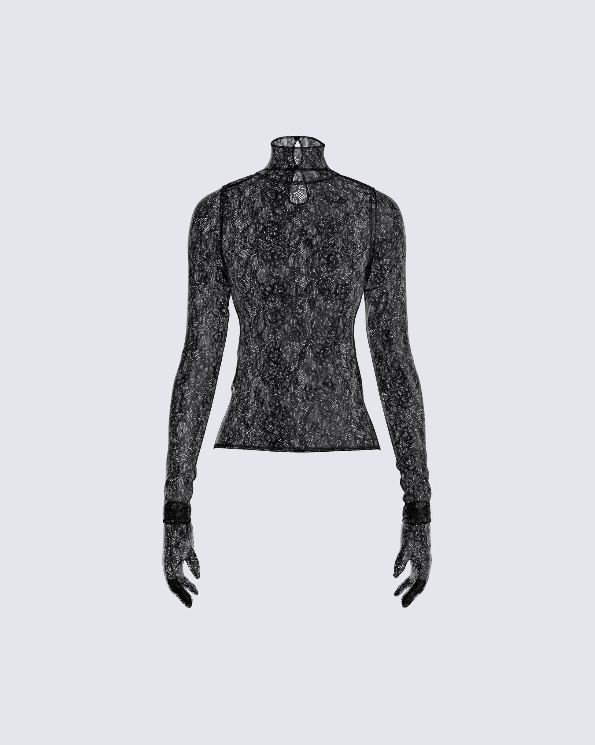 Shia Black Lace Top and Gloves 3d product front