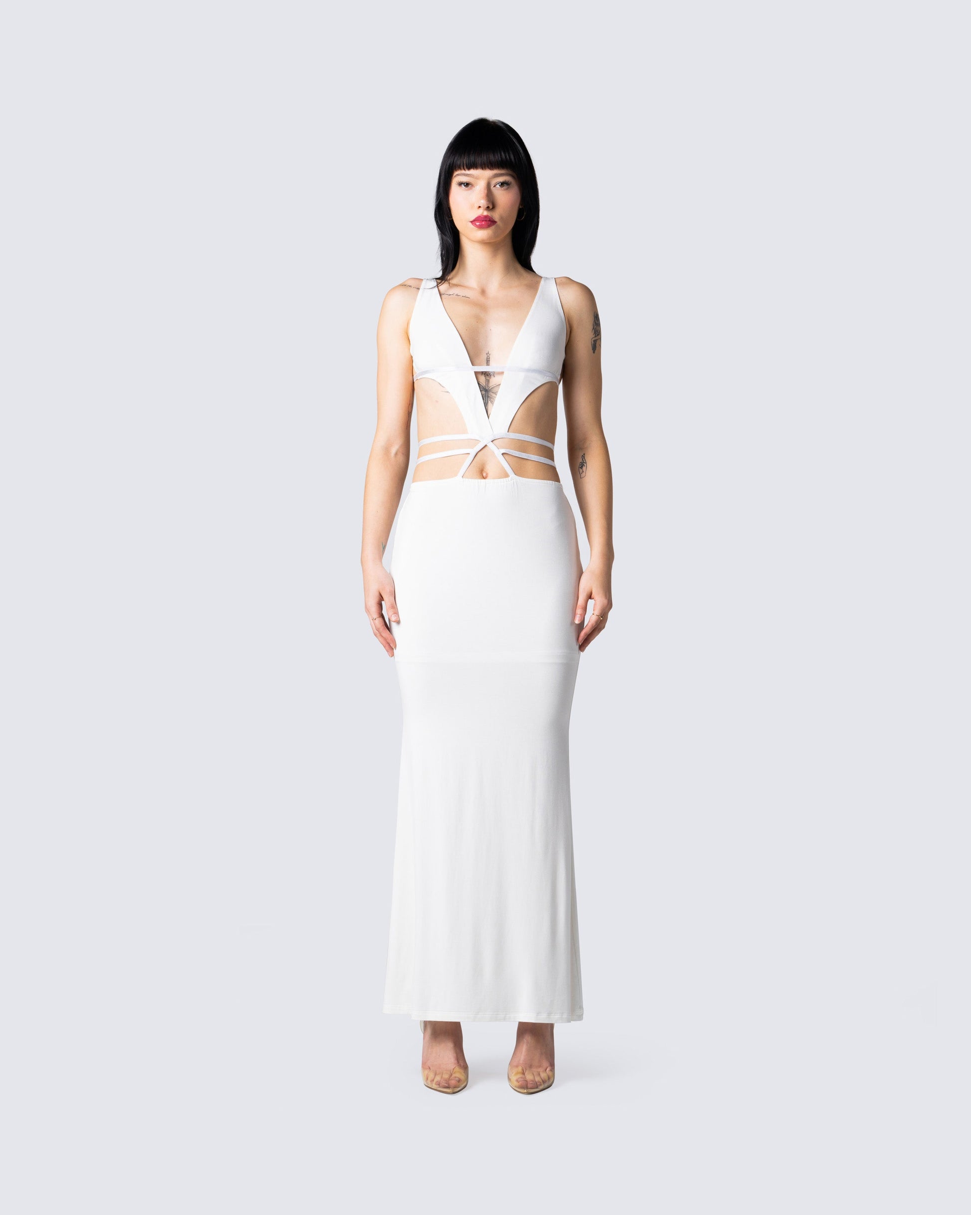 Pauline White Maxi Dress model front