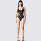 Yuna Black Mesh Bodysuit model front