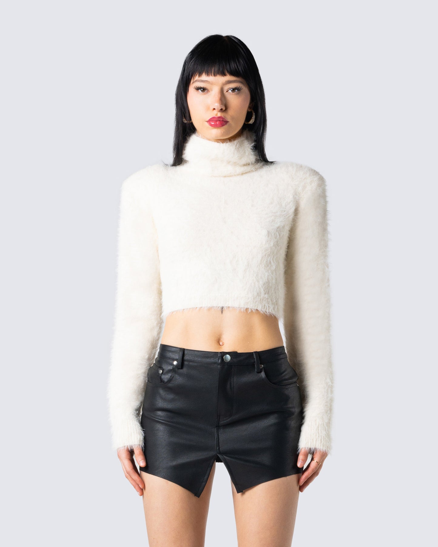 Tanis Beige Sweater Knit Top model front
