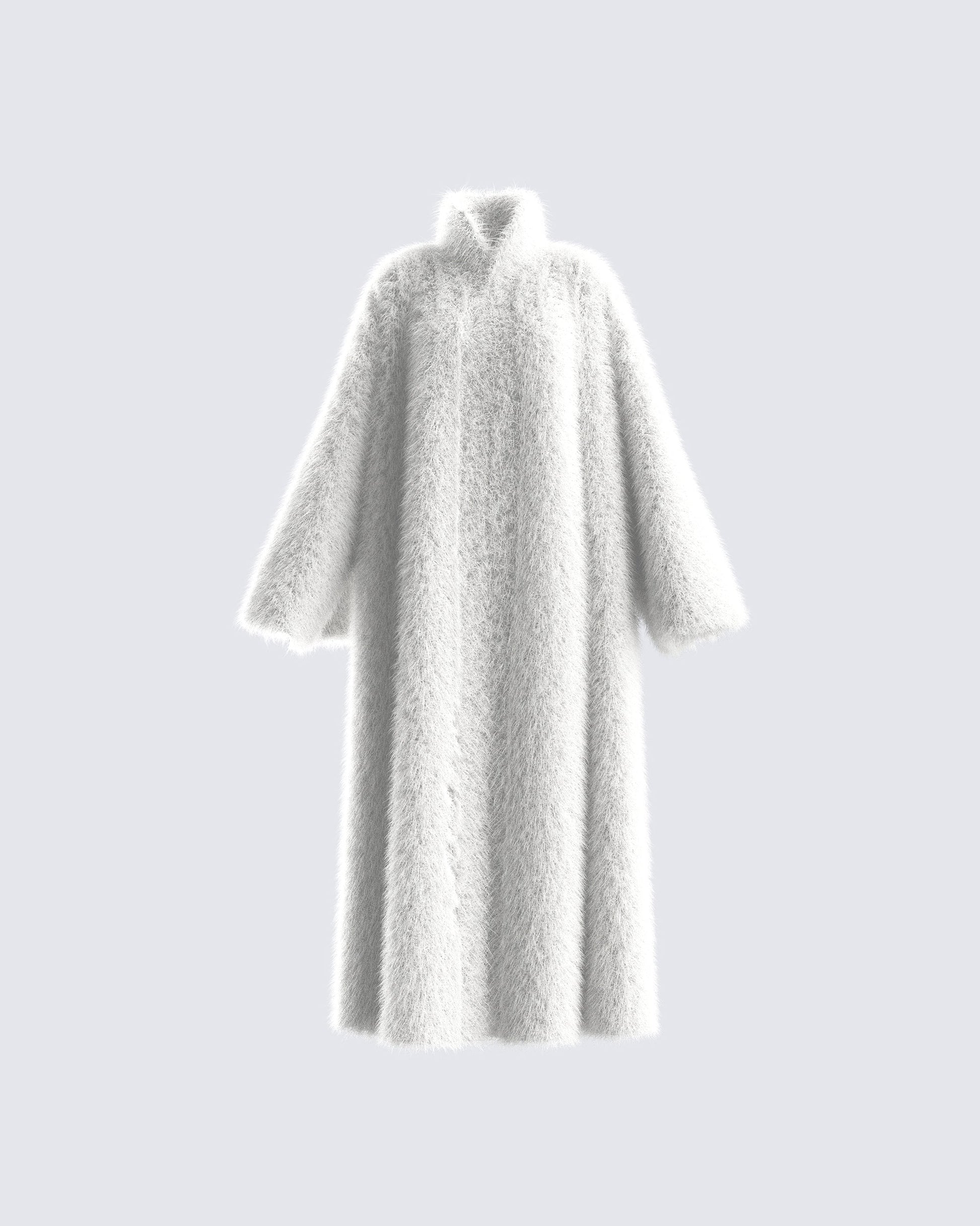 Noel Ivory Midi Vegan Fur Coat 3d product front