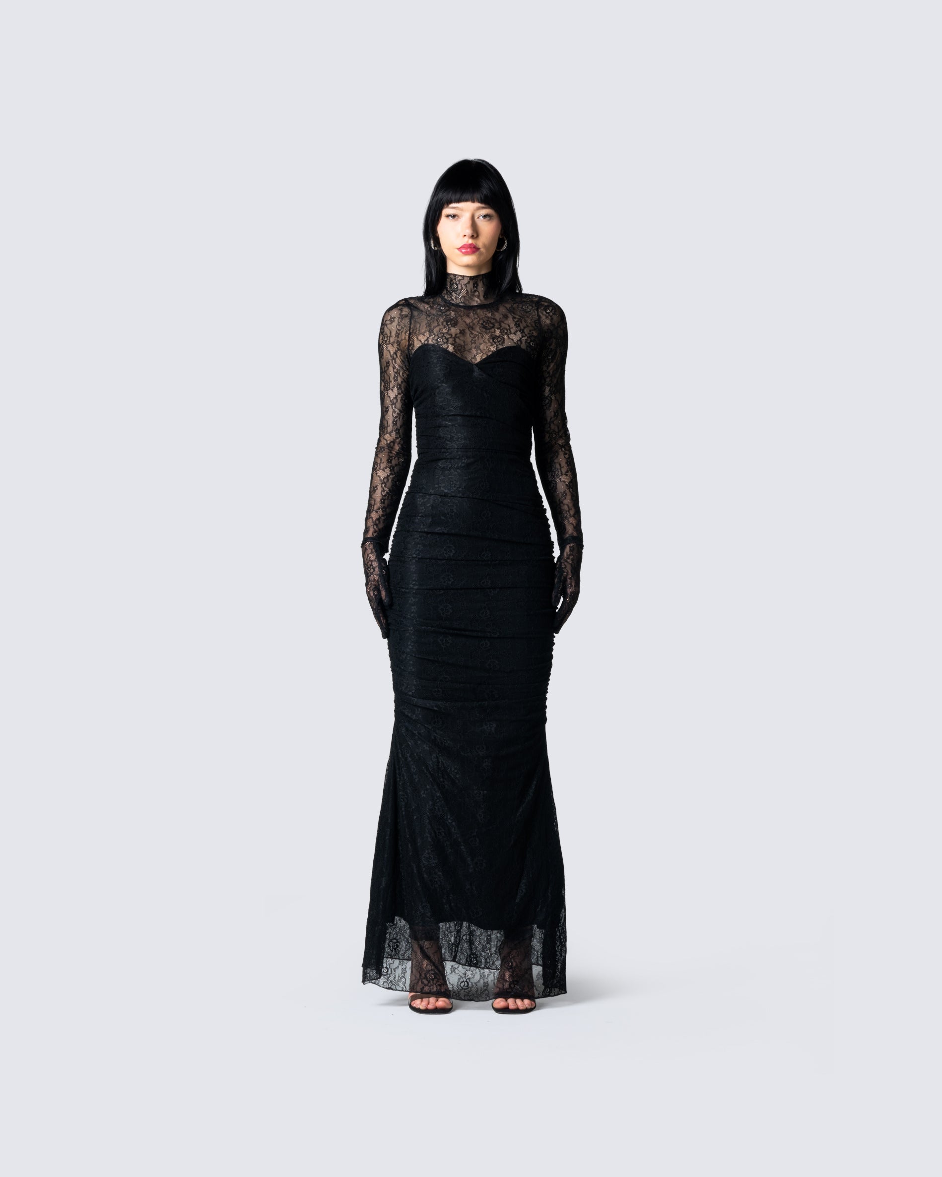 Shia Black Lace Gown model front