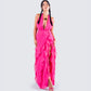 Nandi Hot Pink Ruffle Maxi Dress