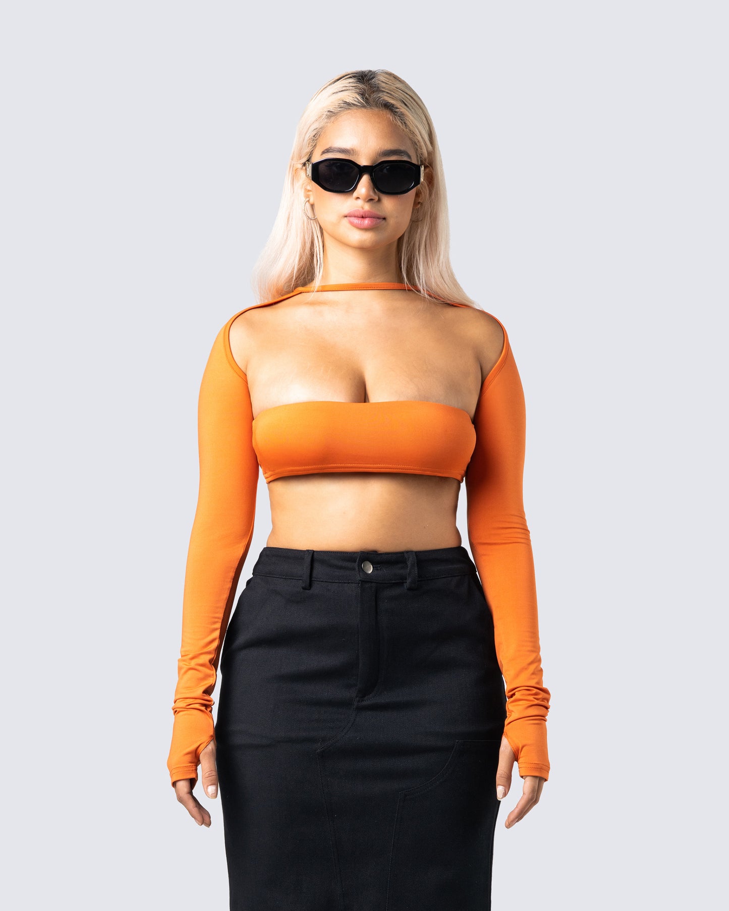 Carmina Orange Bandeau & Shrug model front