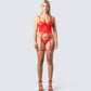Kenna Red Satin Corset Top model front