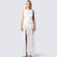 Regina White Floral Maxi Dress model front