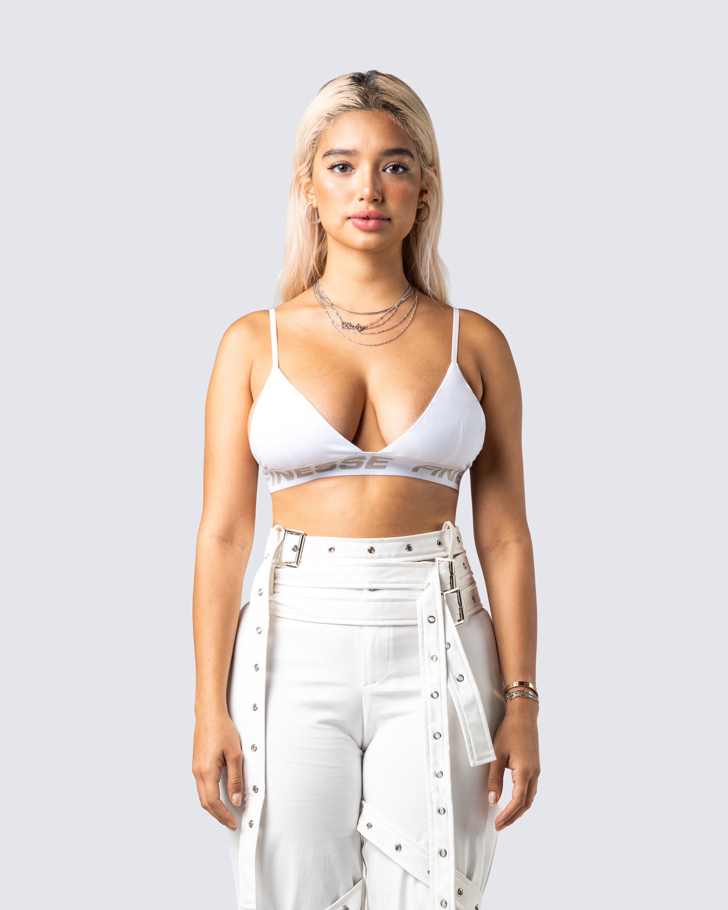 Romy White Logo Bralette