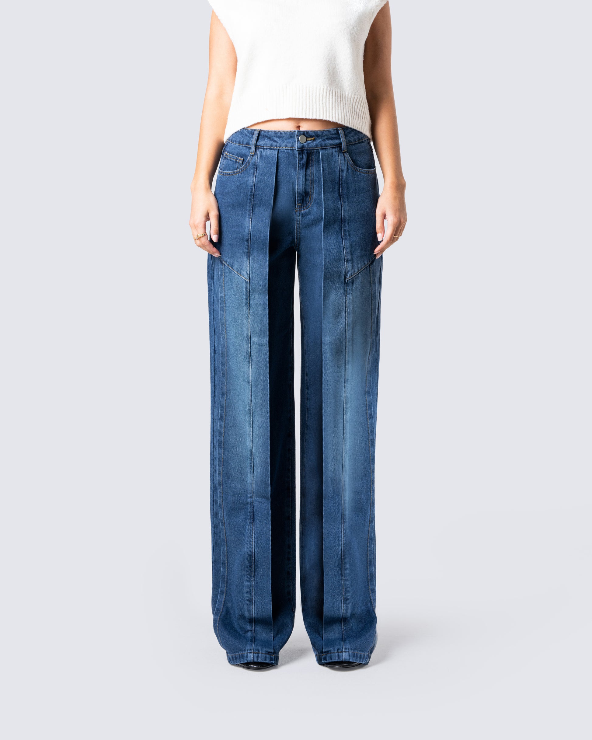 Alexander Blue Wide Leg Jeans model front